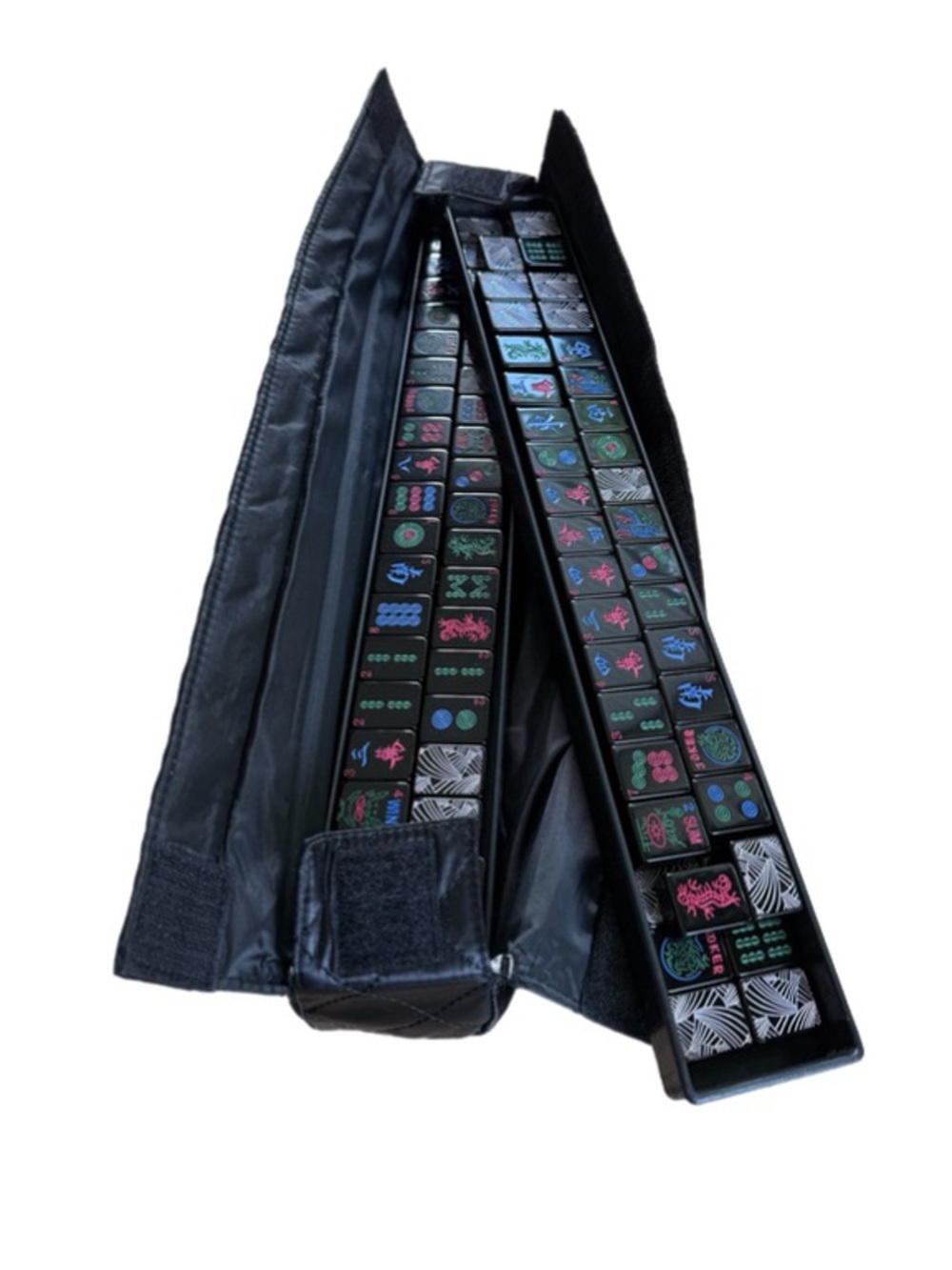 Black Art Deco American Mahjong Set Tiles Racks Pushers Bag Complete - Picture 9 of 11